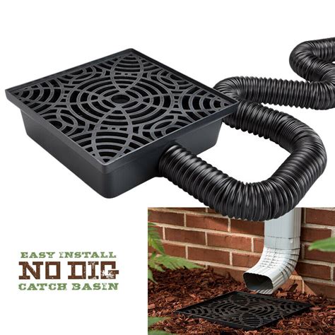12 Inch No Dig Low Profile Catch Basin Downspout Extension Kit Black