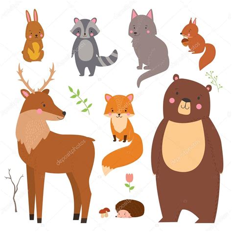 Set Of Cute Illustration Of Woodland Animals — Stock Vector © Maryart