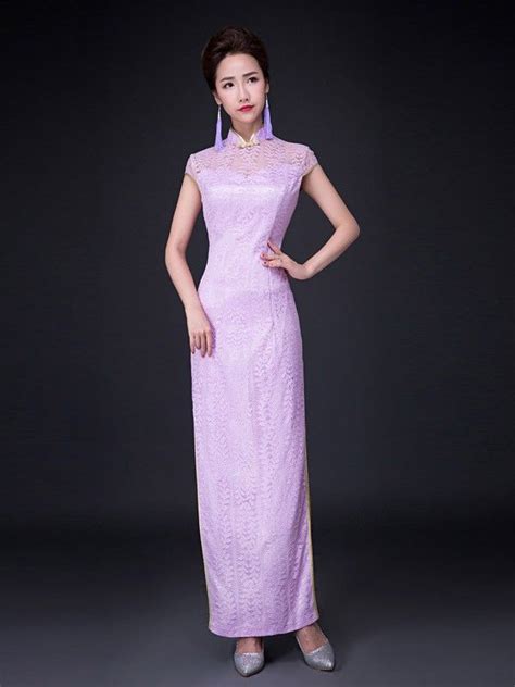 Lace Ankle Length Qipao Cheongsam Prom Dress With Split Dresses