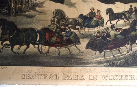 Original Currier And Ives Central Park In Winter Colored Lithograph Print