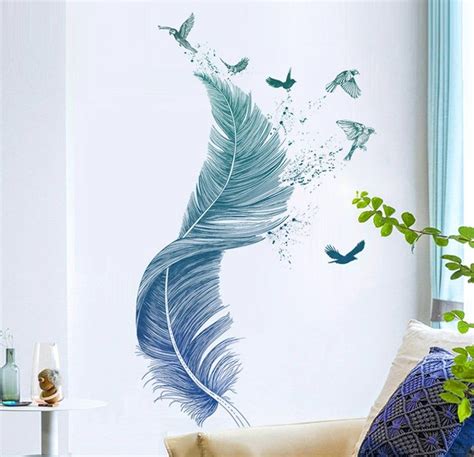 Large Feather Bird Drawing Pattern Vinyl Wall Sticker Wall Etsy