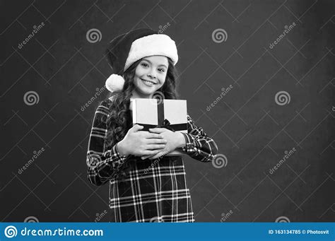 Happy Winter Holidays Small Girl Present For Xmas Childhood Little