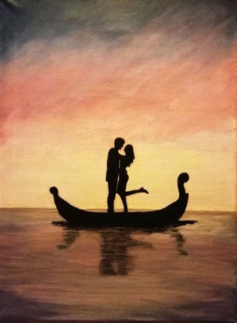 Romantic Couple In The Sunset Moonlight Glows In The Dark 2 In 1 Acrylic Painting On