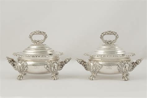 Lot A Pair Of Old Sheffield Plate Covered Sauce Tureens 19th Century