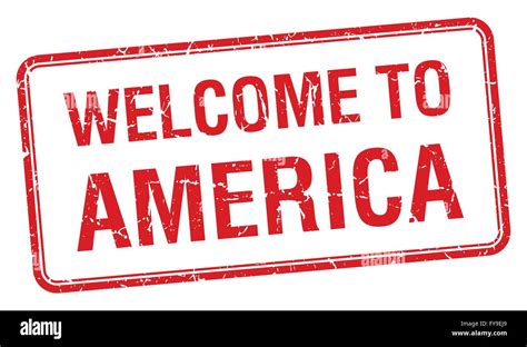 Welcome To America Red Grunge Square Stamp Stock Vector Art