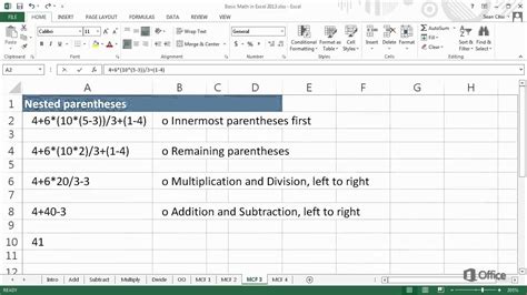Training Basic Math In Excel 2013 More Complex Formulas Video 4