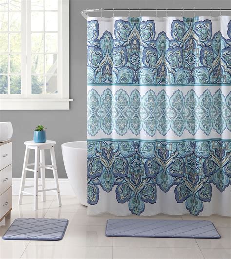 Vcny Home Pandora Bohemian Aqua Damask Polyester Shower Curtain 72 X