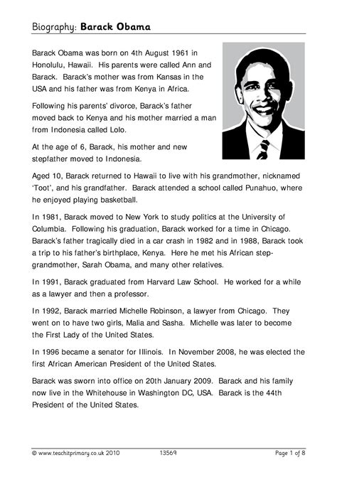 Biography Barack Obama Comprehension Ks2 Teachit
