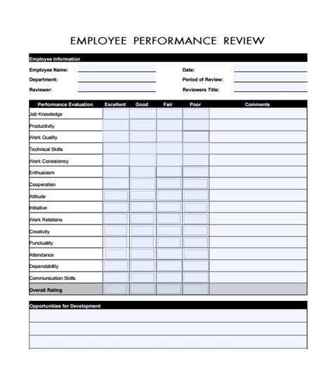 FREE Employee Review Templates In PDF MS Word Employee Evaluation Form