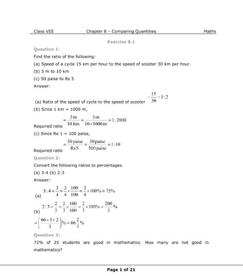 Mathematics questions and answers for class 8. NCERT Solutions for Class 8 Maths Chapter 8 Comparing ...