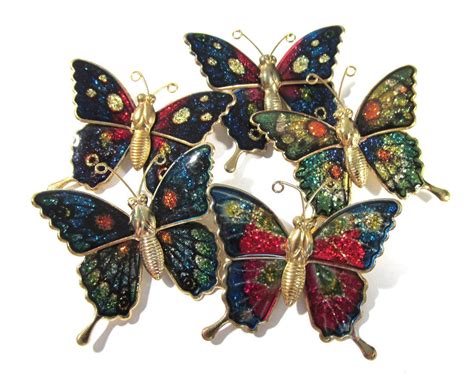 Butterfly Pins Brooches Five 5 Assorted Resin Gold Tone Etsy