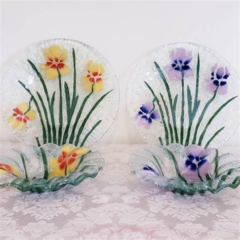 Glass Plate Flower Etsy