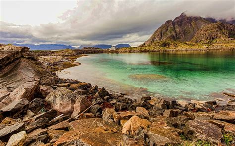 1366x768px 720p Free Download Lofoten Lake Summer Mountains