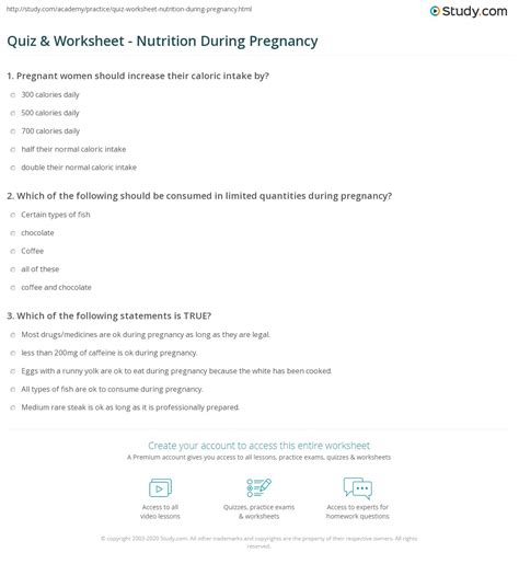 Based on the findings of 4 studies, maternal diet during pregnancy might affect the. Quiz & Worksheet - Nutrition During Pregnancy | Study.com