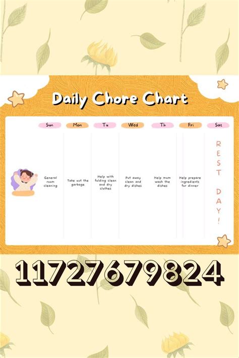 Chores List Chore Chart Decals For Bloxburg Roblox Bloxburg Decal