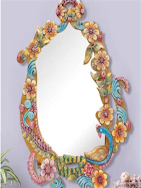 buy 999store multicoloured handcrafted wooden wall mirror mirrors for unisex 7514104 myntra