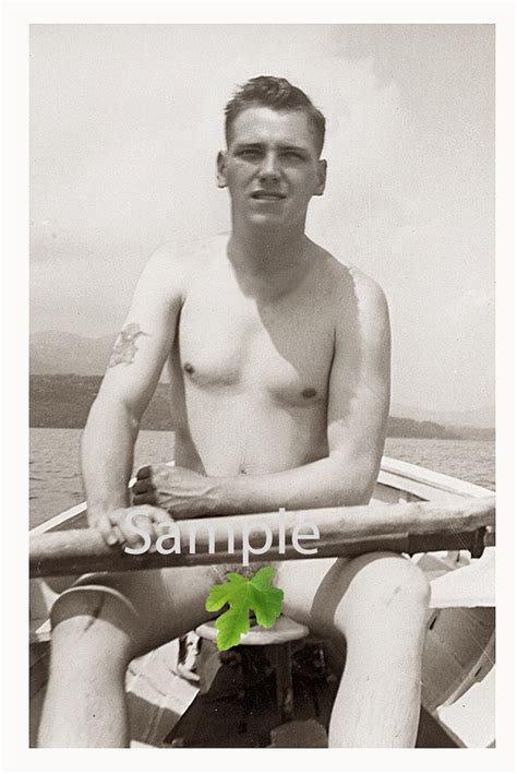 Vintage 1940 S Photo Reprint Of A Nude Sailor Showing His Hard Body And