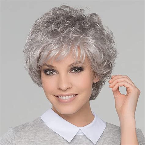 Tishining Layered Short Grey Curly Wigs For White Women Silver Gray Pixie Cut