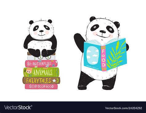 Panda Bear Reading Books Royalty Free Vector Image