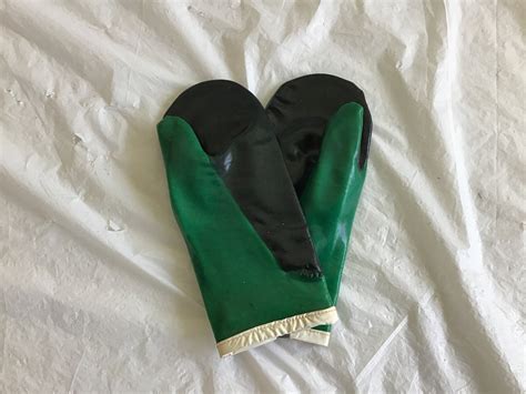 Child Size Green And Black Rubber Mittens W Felt Lining Etsy