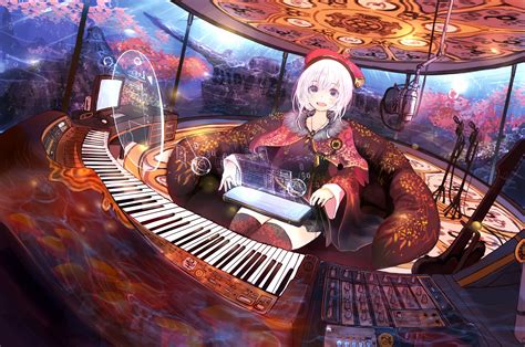 Download 2108x1398 Anime Girl Fantasy Instrument Piano Sci Fi White