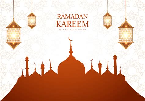 Welcome the crescent moonlight as it hangs above in the night. Ramadan Kareem Greeting with Brown Mosque Silhouette ...