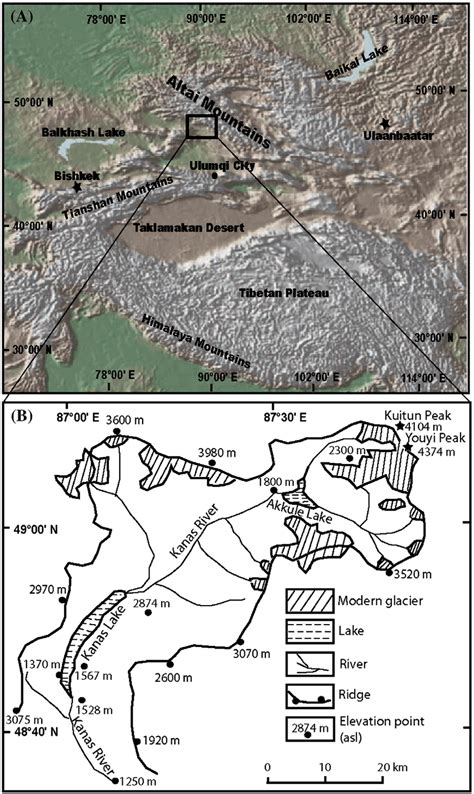 Map Of Study Area A Location Of The Altai Mountains China B Map