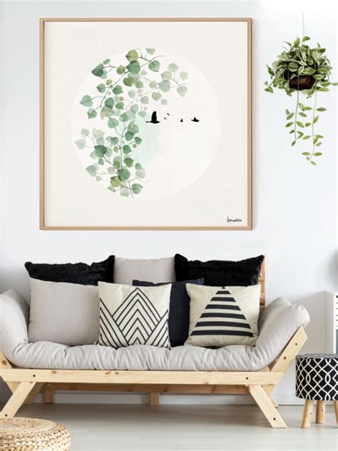 Scandinavian Large Wall Art Original Leaves Artwork Nordic Print