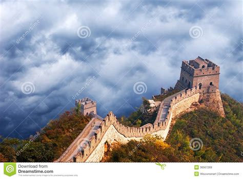 Great Wall Of China Travel Stormy Sky Clouds Stock Image