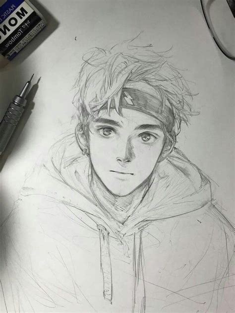 Boy Black And White Pencil Sketch Anime Drawing Ideas Rubber Anime