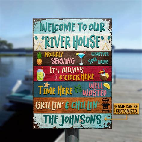 Welcome To The River House Custom Classic Metal Signs Wall Art Decor
