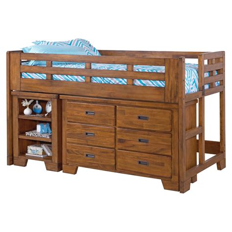 Bunk beds are a lot of fun, and they offer convenient space solutions for families with kids who need to share a bedroom. Heartland Low Loft Bed with Dresser - Spice Brown | DCG Stores