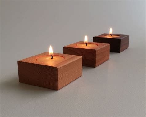 Modern Wood Tea Light Candles Set Of Three In 2020 Wood Candle