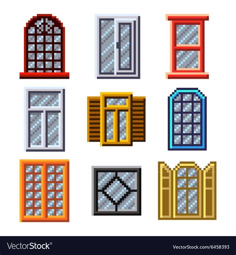 Pixel Windows For Games Icons Set Royalty Free Vector Image