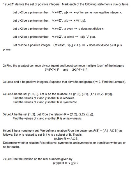 Solved 1 Let Z Denote The Set Of Positive Integers Mark Chegg Com