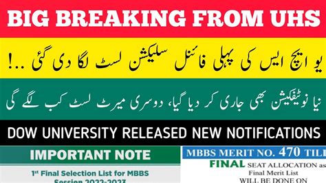 Big Breaking From Uhs First Final Selection Merit List Released