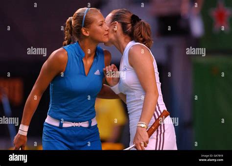 Anna Kournikova And Martina Hingis Celebrate Their Doubles Victory