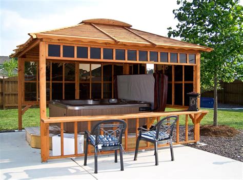When everything was done, we had only spent about $850 for the entire project. Hot Tub Enclosure Kits: Hot Tub Pavilion Kit Made of Redwood