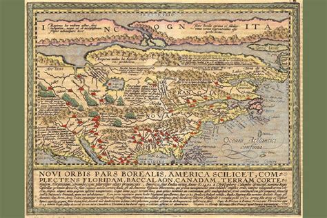 Laminated Antique North America Antique Map Circa 1500s Early Colonizers Latin Language Vintage