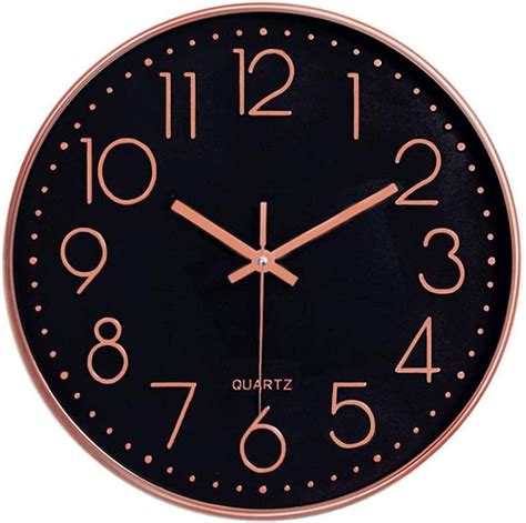 Lonbuys Rose Gold Black Silent Wall Clock 12 Inch No