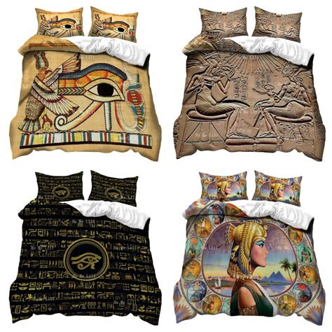 Ancient Egyptian Duvet Cover Set By Ho Me Lili The Golden Eye Of Horus Hieroglyphic And Pharaoh