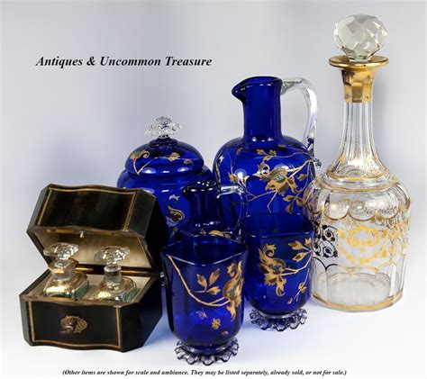 Exceptional Antique French Absinthe Decanter Set 2 Goblets Raised