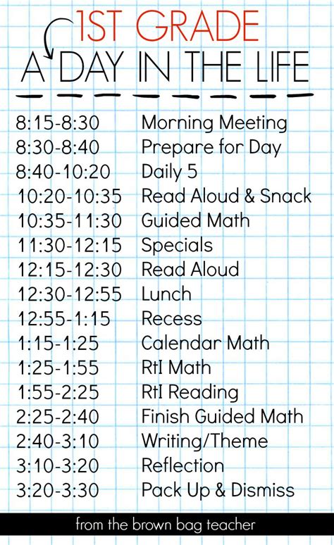 st grade schedule  day   life  grade
