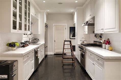 In a narrow kitchen, lighting is everything. Impressive White And Black Kitchens Color Scheme Using ...