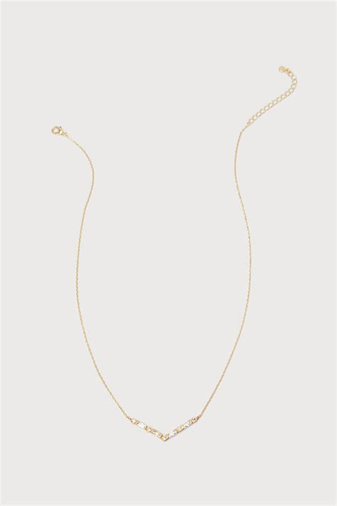 14kt Gold Necklace Geometric Necklace Rhinestone Necklace Lulus
