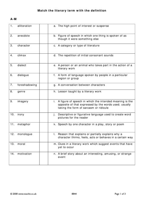 Scrambled Literary Terms Test With Answers Pdf