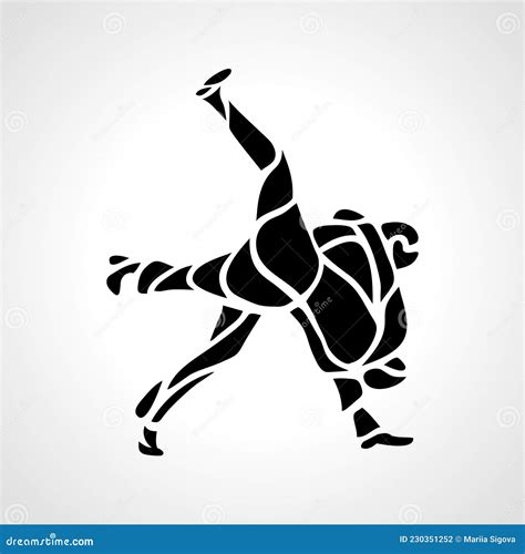 Judo Fighters Round Pictogram Or Logo Martial Arts Icon Stock Vector