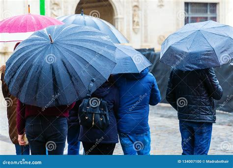 Crowds Of People With Umbrellas Stock Photo Image Of Umbrella