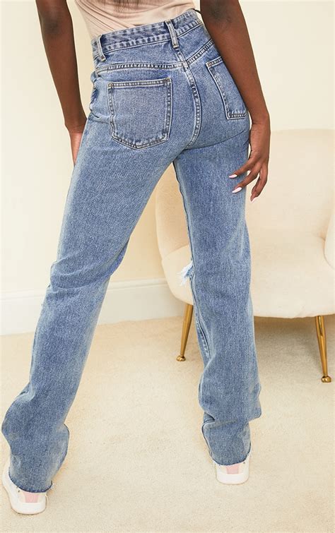 Plt Blue Acid Wash Tall Long Leg Straight Jeans Prettylittlething Usa