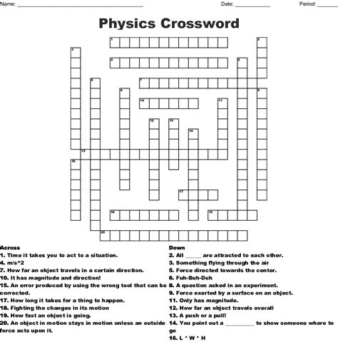 Physics Vocabulary Crossword Wordmint Physics Crossword Puzzles